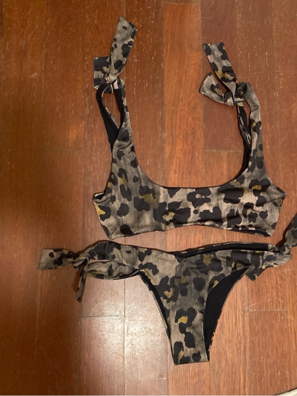 Zara Olive and Black Leopard Tie-Shoulder Bikini